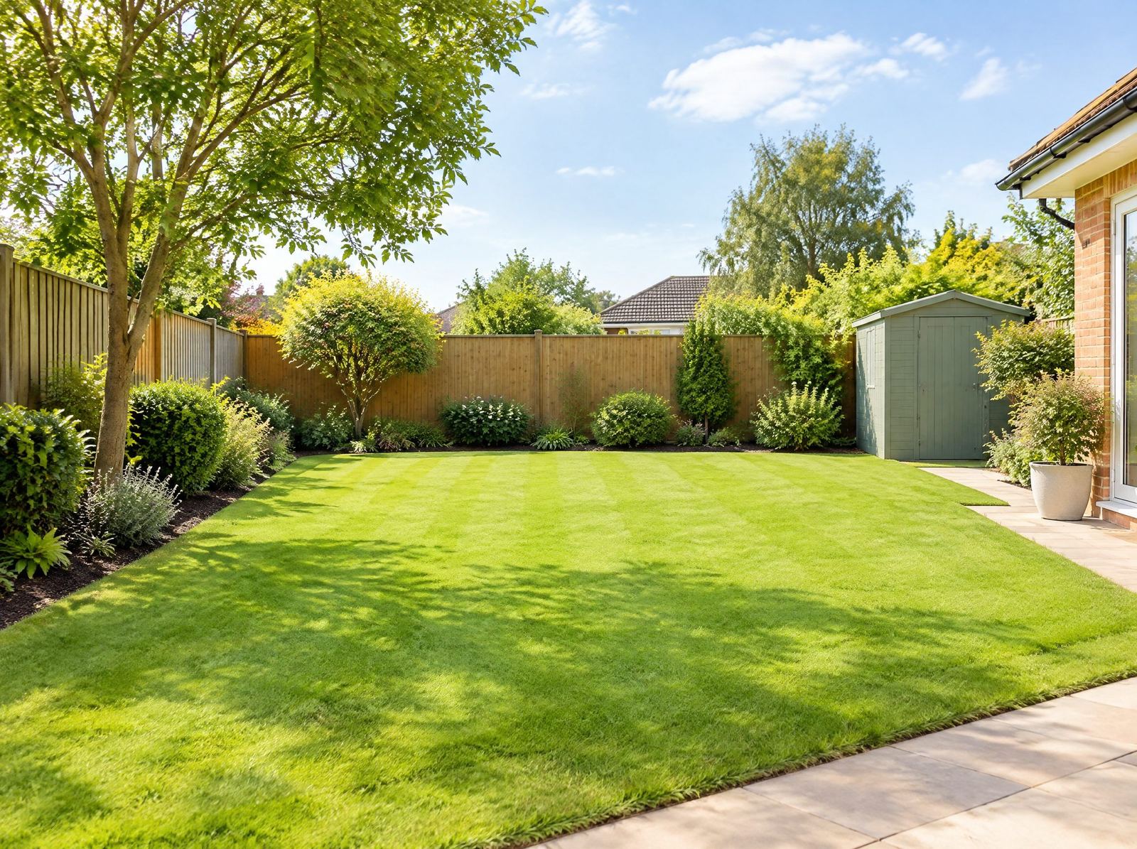 A freshly cleared, neat backyard garden after a green waste clean-up