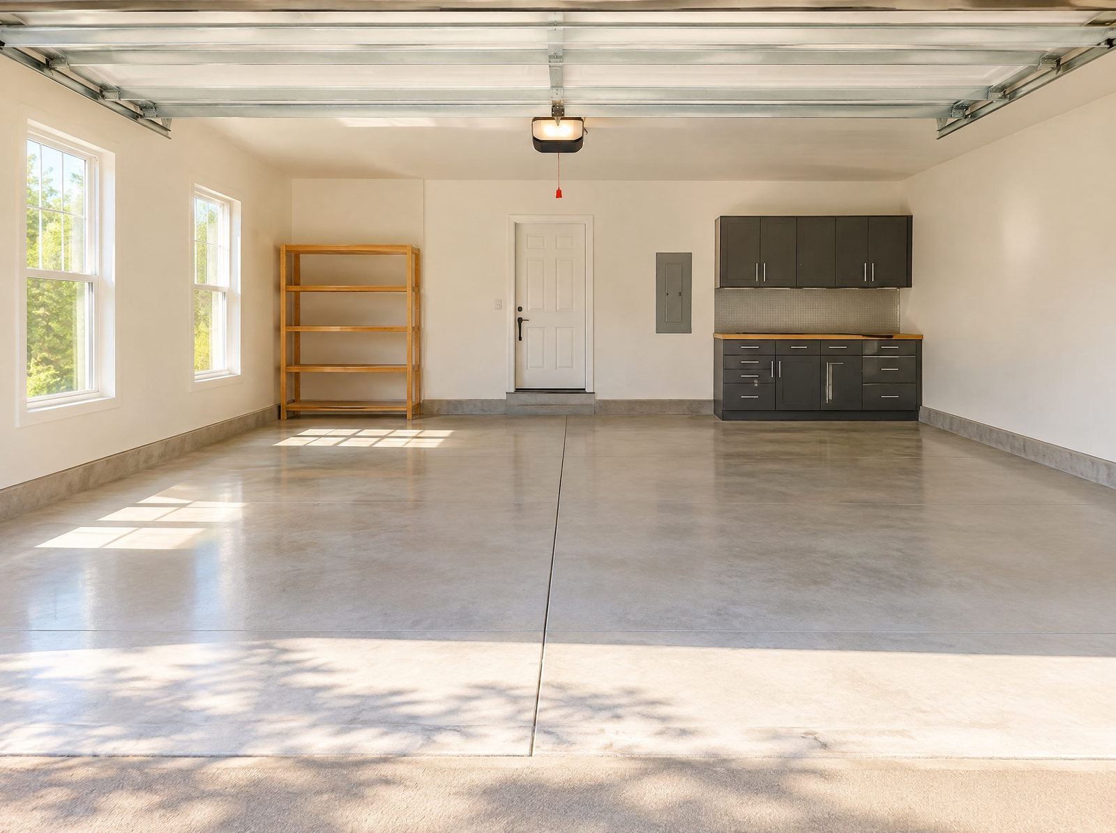 A clean, empty garage after a junk clean-out, nothing left behind